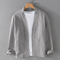RNSHANGER Autumn 60% Ramie 40% Cotton High-quality Long-sleeve Jacket Chinese Style Solid Color V-neck Buttonless Shirt Jacket MegaBDM