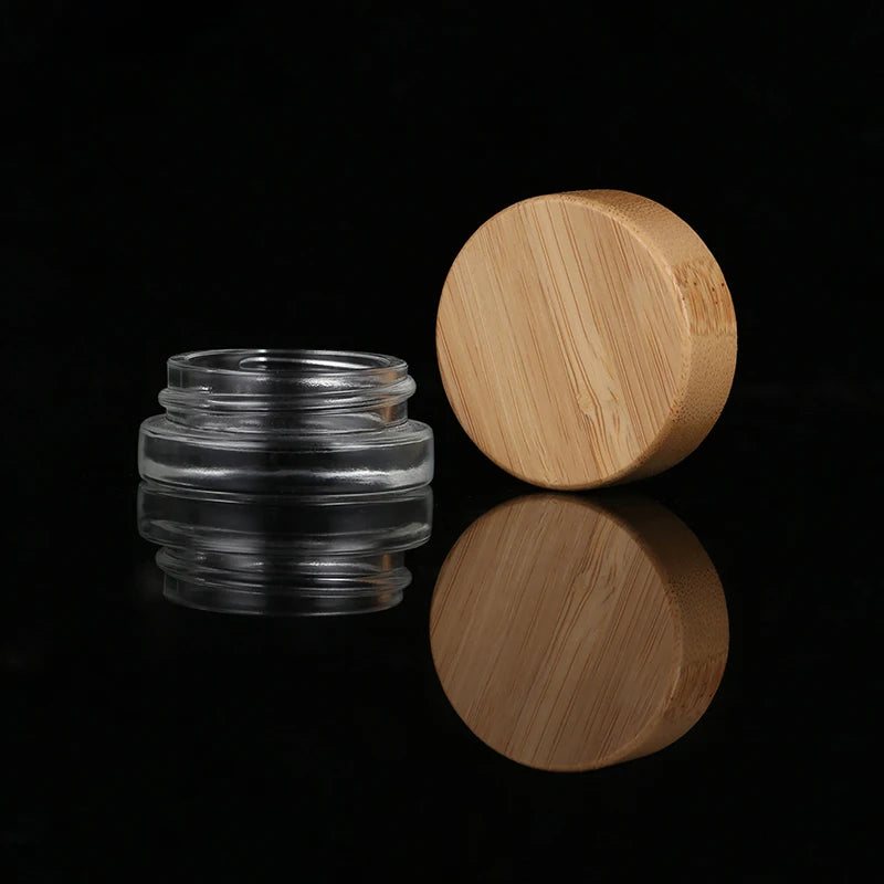Customized logo Carving Natural Wholesale Glass Cream Empty Jar 5g Cosmetic Container Cream Bottle Glass Jar with Bamboo Lid