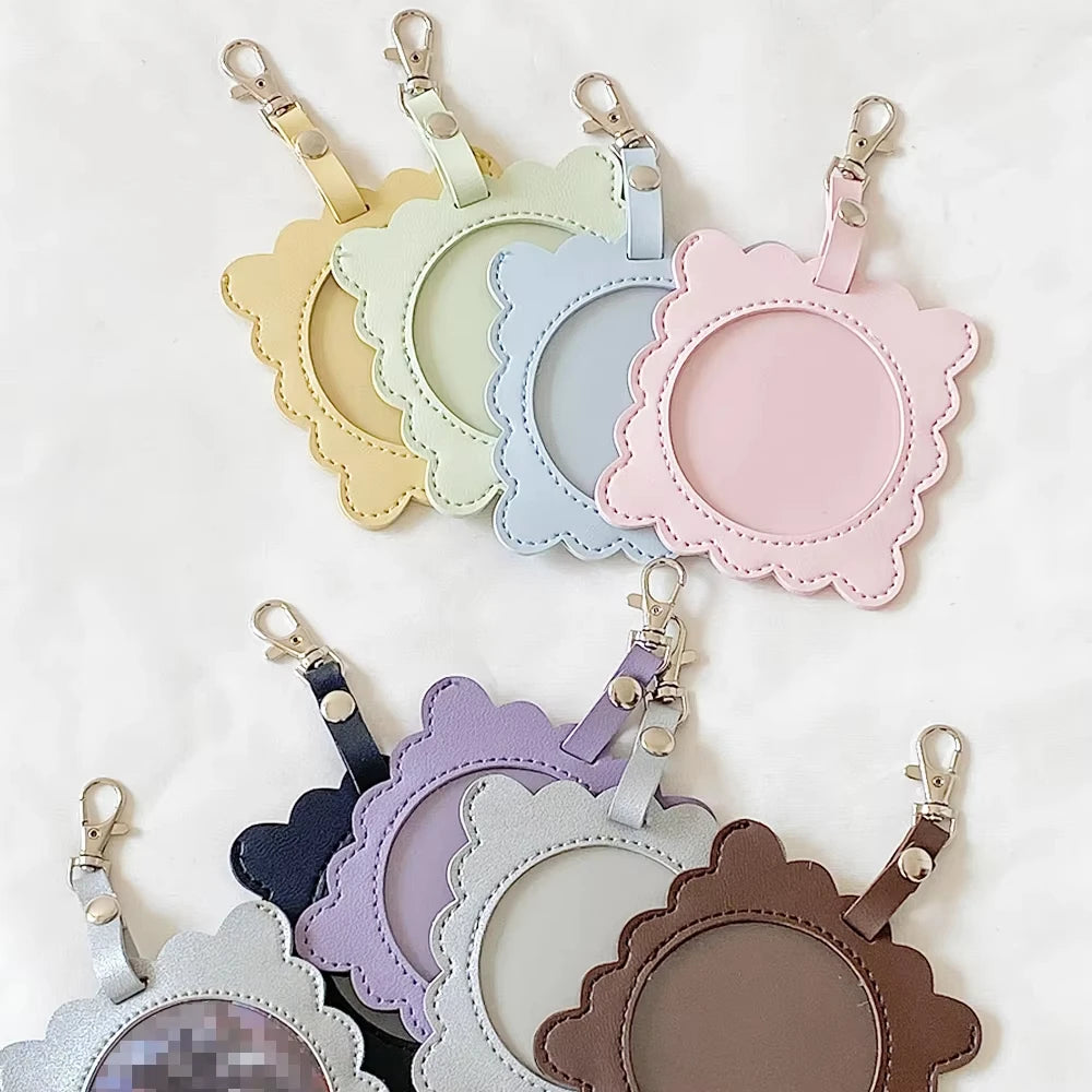 Creative PU Leather Cookie-Shaped Badge Holder Multicolor Badge Protector with Keychain Portable Backpack Accessory for Girls