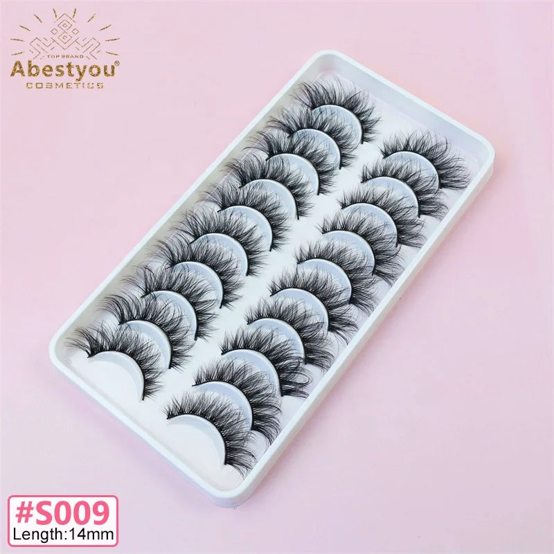 Abestyou 10 Pairs High Quality Super Fluffy Natural 3D Mink Full Strip Eyelashes Handmade Wholesale False Eyelashes