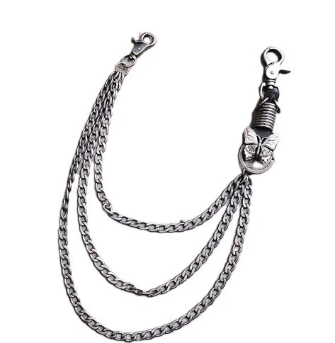 Men Trousers Butterfly Shape Metal Chain Hip-hop Punk Style Pants Waist Belt Key Chain Trendy Accessories
