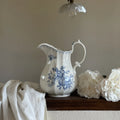 Vintage Blue & White Ceramic Pitcher Vase Decorative Floral Porcelain Jug for Home & Garden
