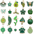 Mixed Shell Butterfly Lucky Leaf Charms Gold Tone Alloy Green Enamel for Bracelet and Earring Making MegaBDM