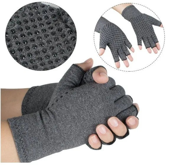 Anti-Slip Arthritis Compression Fingerless Gloves Hand Grey Heated Compression Magnetic Therapy Anti Arthritis Gloves