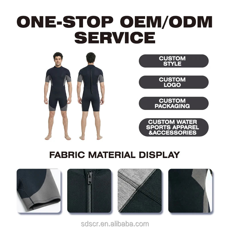 Durable 3mm Neoprene Short Sleeve Diving Wetsuit Men One Piece Back Entry Suit