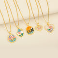 QIKU Trendy Gold Plated Copper Unique Floral Butterfly Pendant Necklace Delicate Nature Inspired Animal Themed Unisex Jewelry