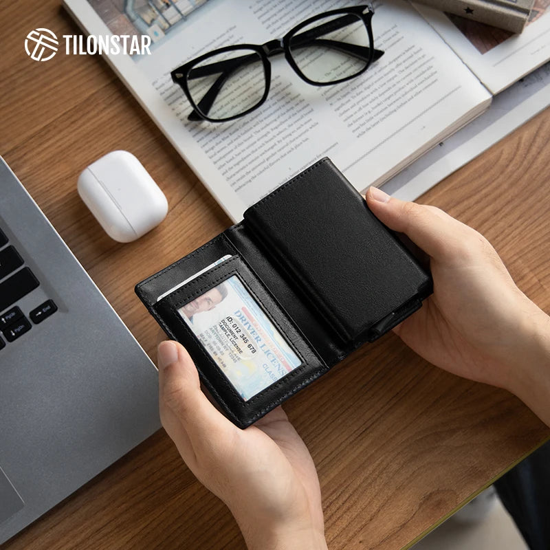 Minimalist Rfid Blocking Card Case Black Mens Slim Bifold Wallet Card Holder