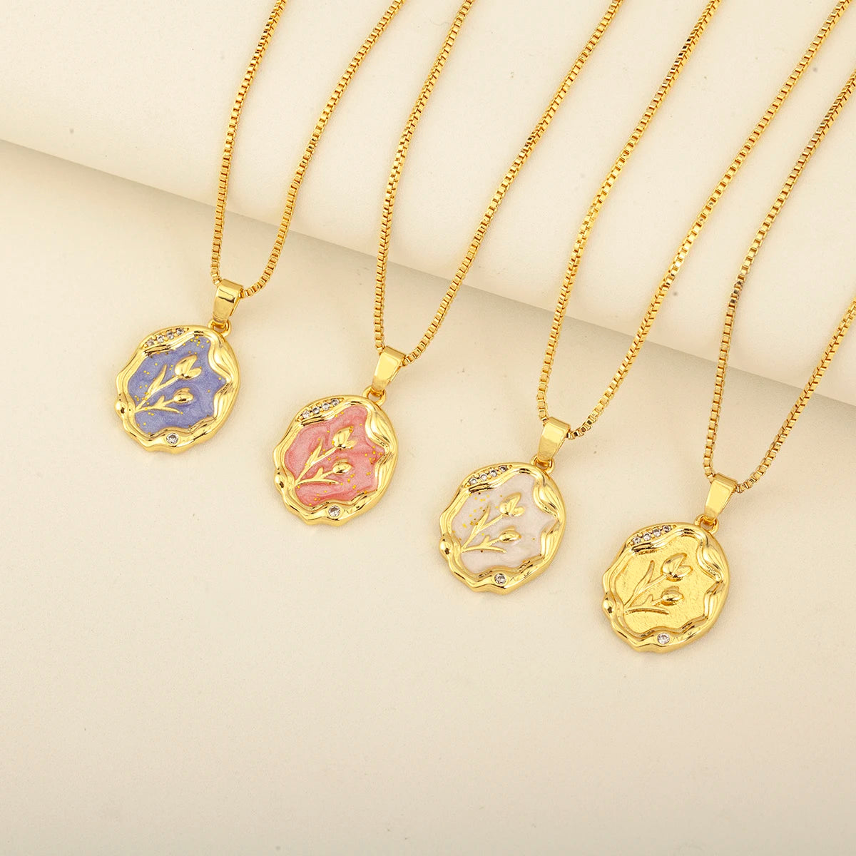 QIKU Unique Copper Enamel Cute Pendant Necklace 18K Gold Plated Chain for Women Gift Fashion Dainty Jewelry for Everyday Wear