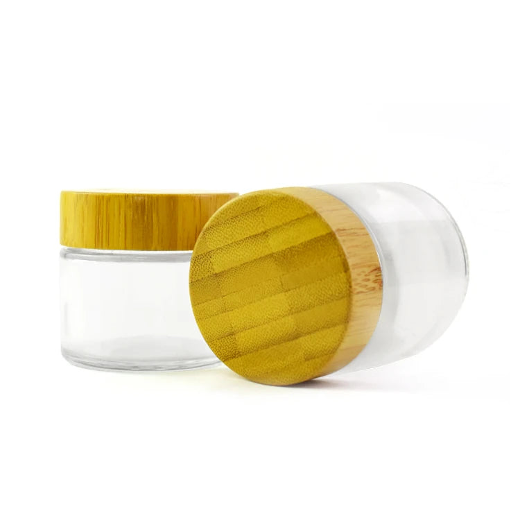 Factory Direct Wholesale Custom Eco-friendly Colored Glass Jar Natural Bamboo Child-proof Screw Cap Loose Powder Skin Care