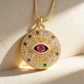 QIKU Fashion Bohemia Rainbow Eye Crystal Pendant Gold Color Rhinestone Women Necklace Jewelry Personalized Custom Wholesale