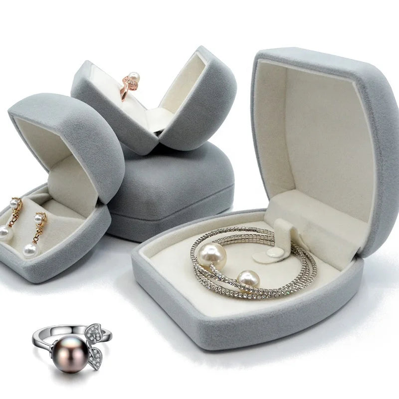 Lovely Velvet Wedding Engagement Ring Box Holder Earrings Necklace Bracelet Jewelry Display Gift Box