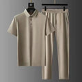Mens Quick Dry Ice Silk Polo Shirt and Pants Set Summer Short Sleeve Two Piece Tracksuit Casual Stretch Activewear Outfit Suit MegaBDM