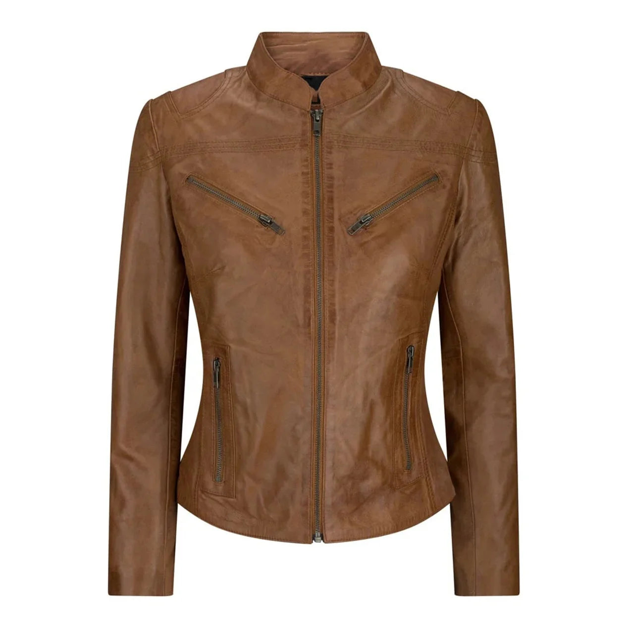 Wholesale Women Leather Jackets Premium Quality Breathable Front Zip Women Leather Jackets for Ladies Brown Black Color Casual