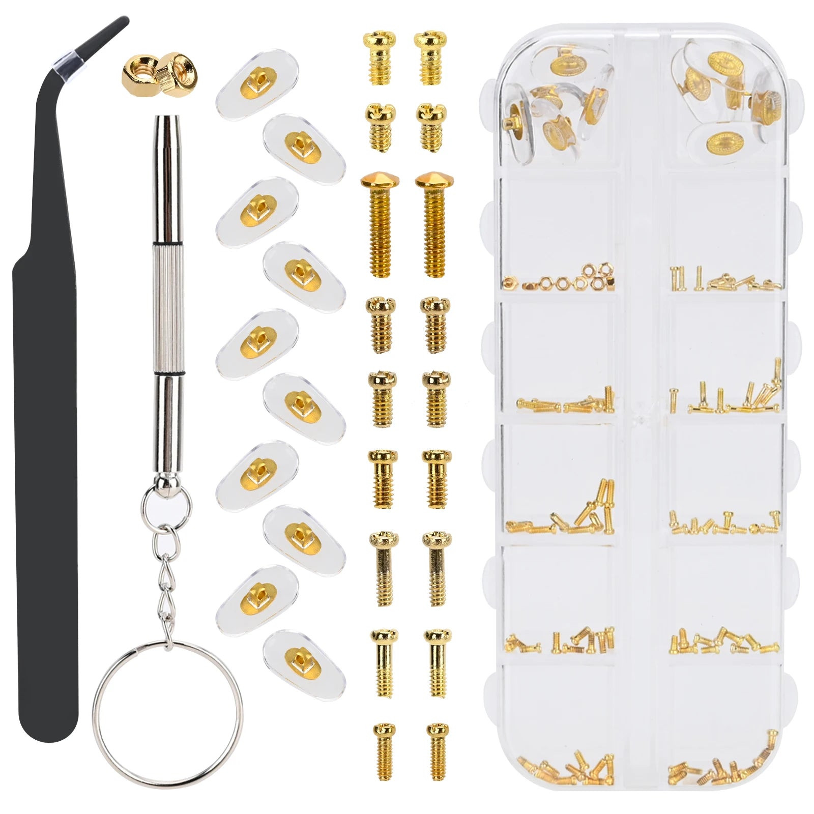 Eyeglass Repair Kit Eyeglass Repair Screwdriver Set with Screws Silicone Nose Pads Tweezers 3 in 1 Screwdriver EyeglassCloth
