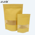 JIJID Custom Ziplock Stand up Kraft Paper Pouch with Window Moisture-Proof Coffee Tea and Food Packaging Bags
