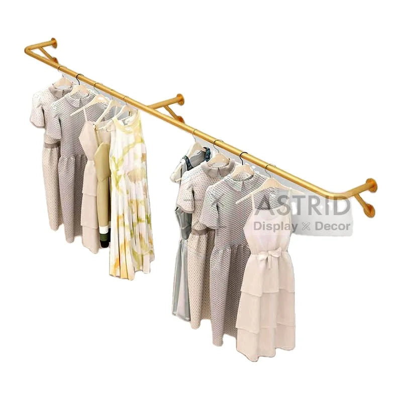 Gold U-shaped Shelf Hanging Garment Wall Mounted Metal Display Rack for Wedding Dress