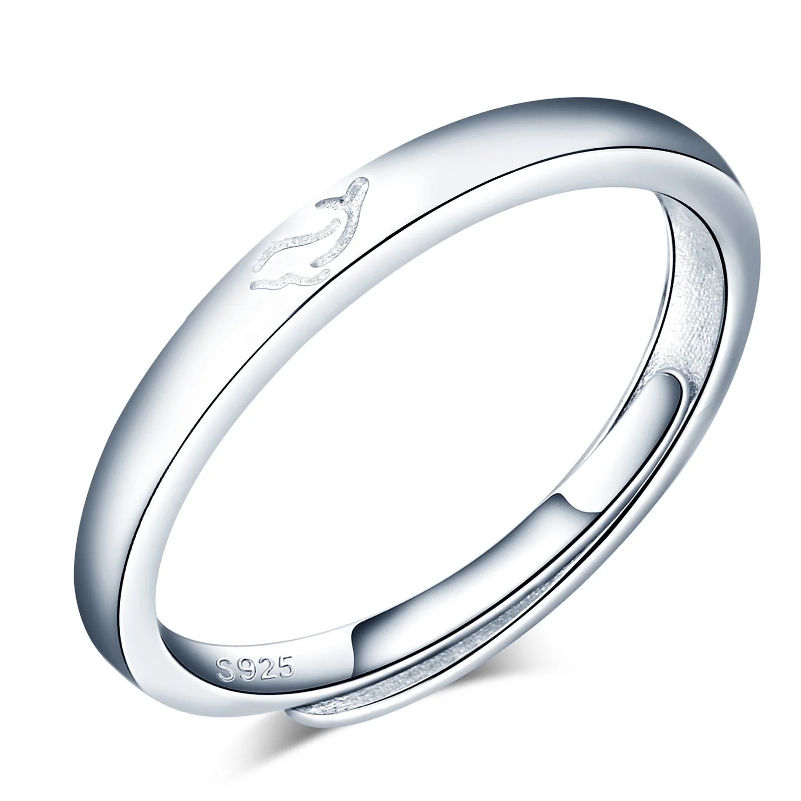 Fine Jewelry Animal Dolphin Love Women's S925 Sterling Silver Trendy Wedding Engagement Gift Open Finger Ring