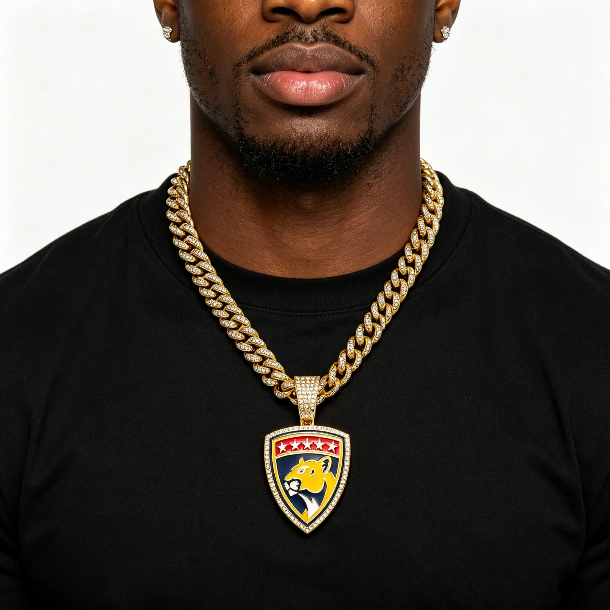 Iced Out America National Hockey League Charm Jewelry Hip Hop Alloy Gold Plated Crystal Florida Panthers Teams Pendant Necklaces