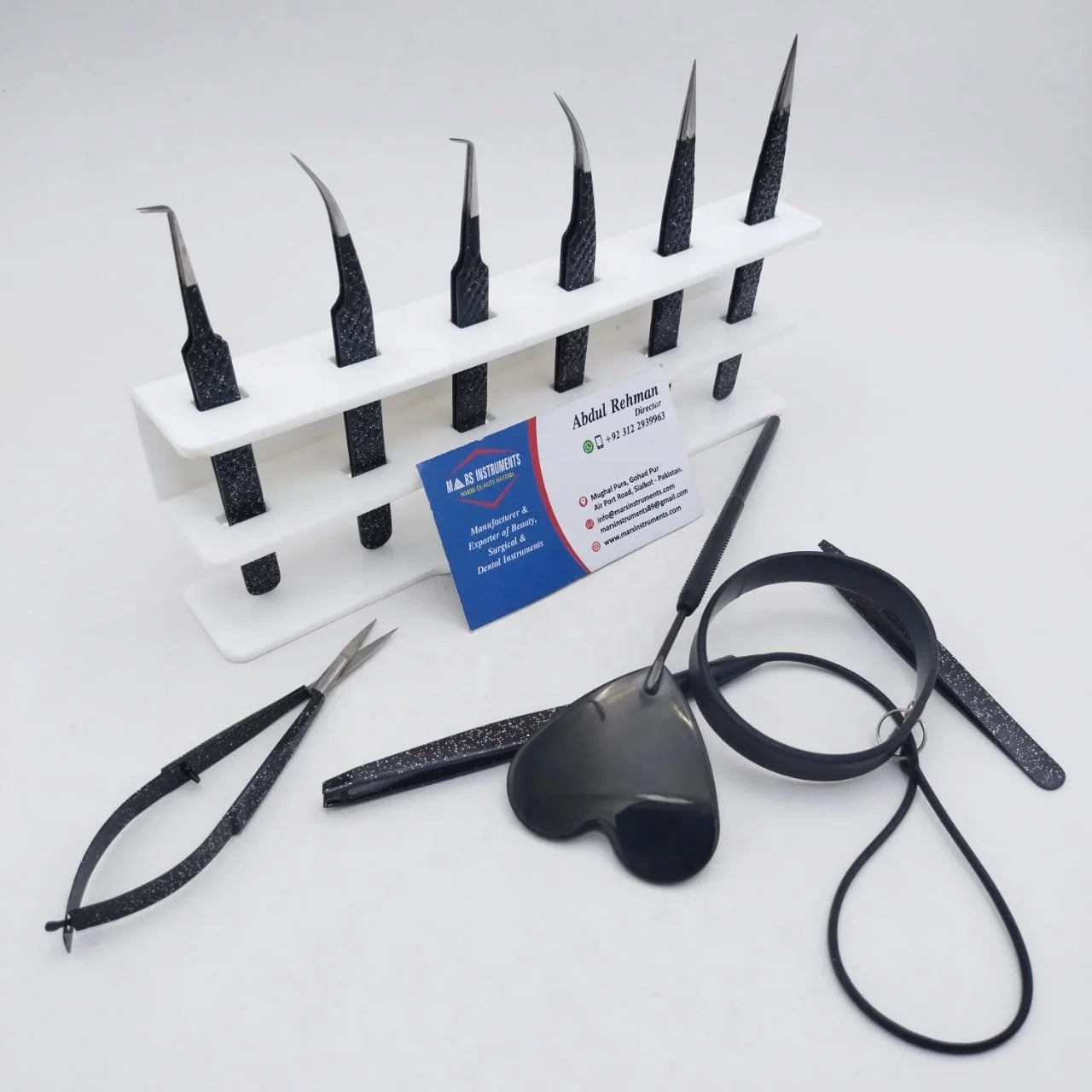 Black Glitter Eyelash Extension Tweezers Set Stainless Steel Eyelash Mirror Spring Scissors with Eyebrow Tweezers