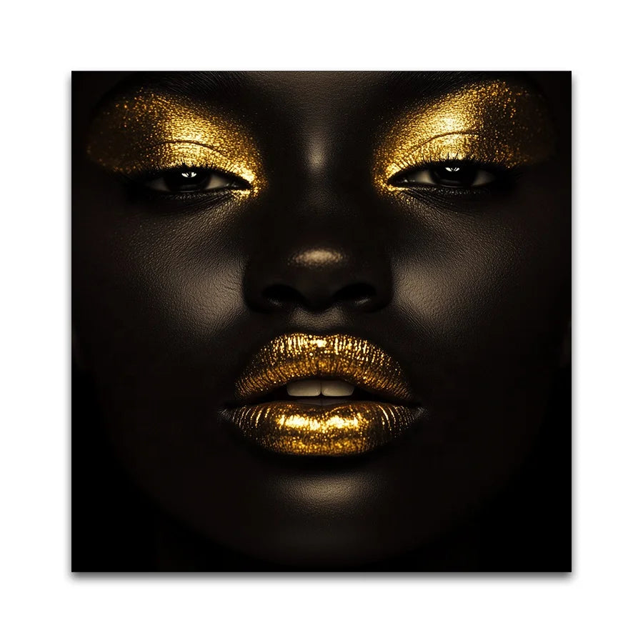 Custom Modern Home Hot Selling Golden Wall Painting Girls African Black White Prints Canvas Art Prints for Art Projects