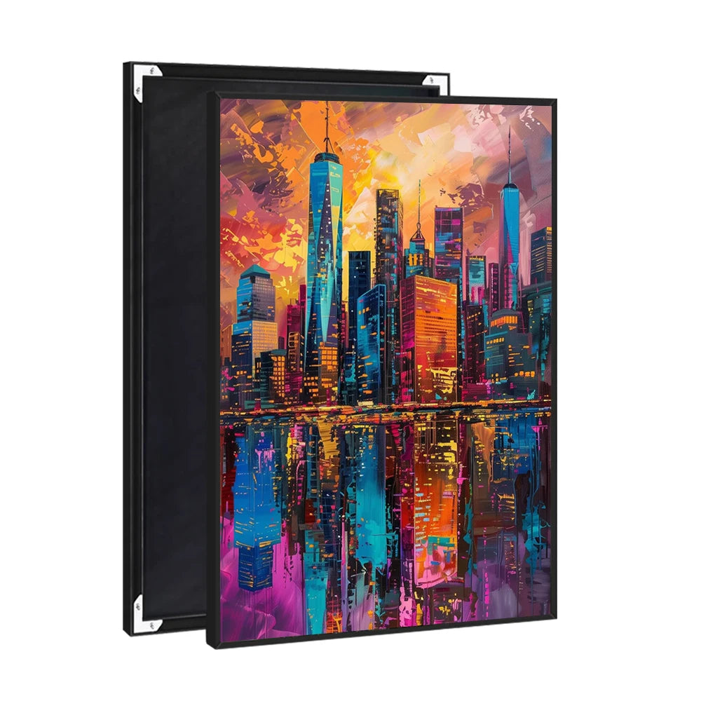 Abstract Urban Radiance Acrylic Canvas Wall Art Prints Vibrant Skyscrapers Cityscape Canvas Oil Painting Wall Hanging Home Decor MegaBDM