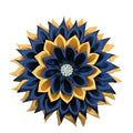 Pin Corsage Gold and Navy Blue Single Layer Satin Ribbon Flower Brooch for Wedding Engagement Gift