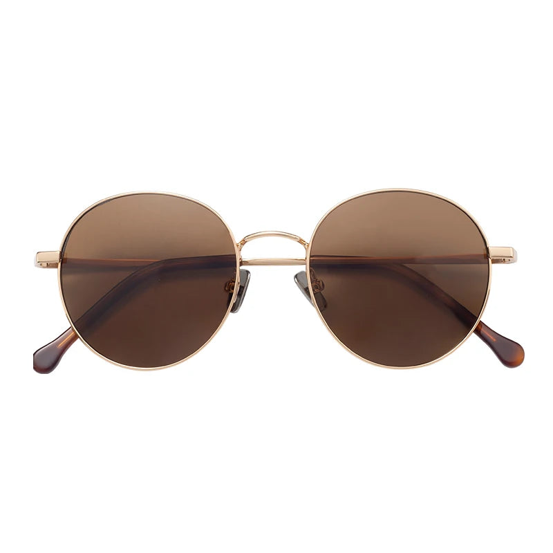 Unisex Round Fashion Polarized Sunglasses with Gold Pink Silver Metal Frames Tac Lenses for Men and Women