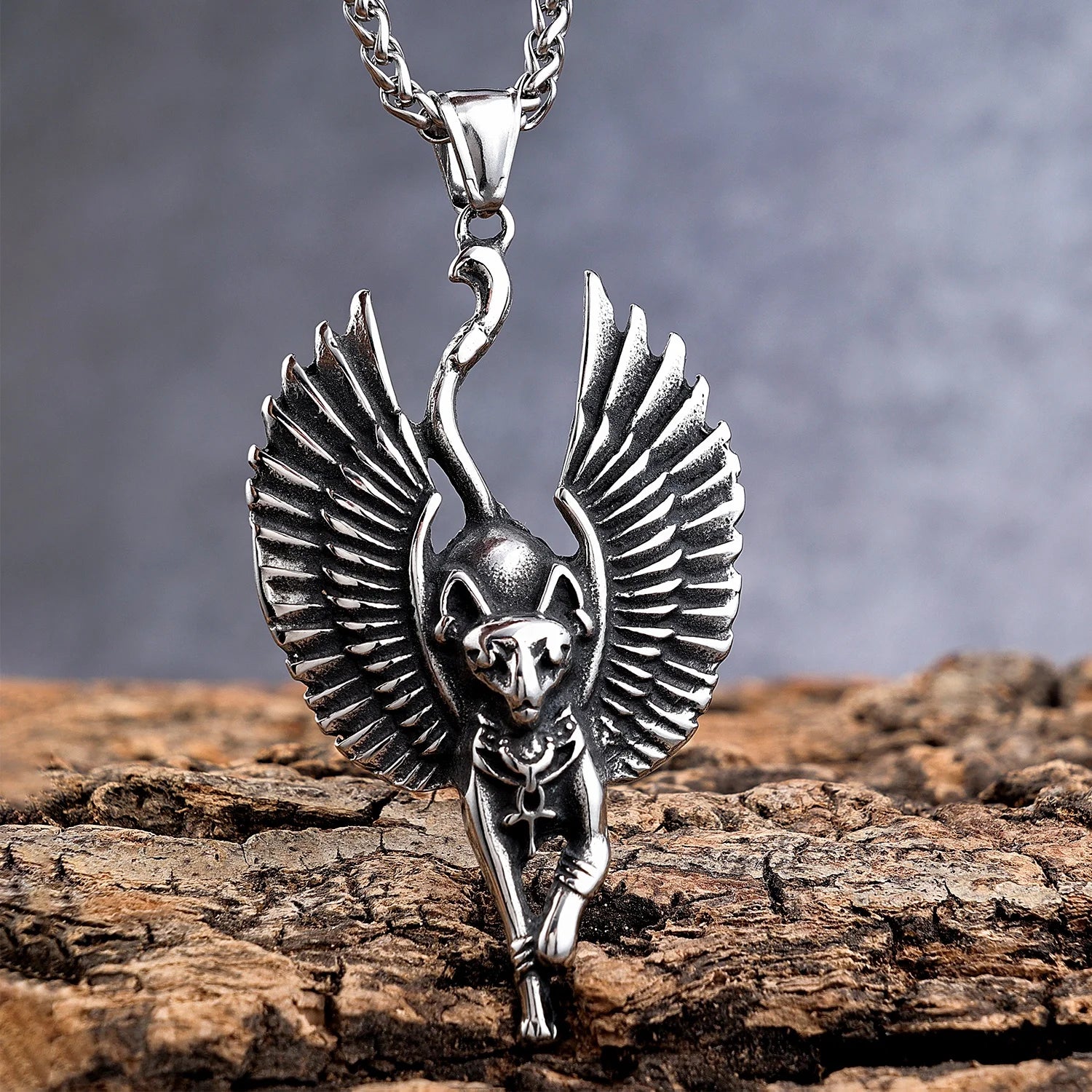 Custom Design Vintage Stainless Steel Ancient Egyptian God of the Dead Anubis Ankh Cross Pendants Necklace