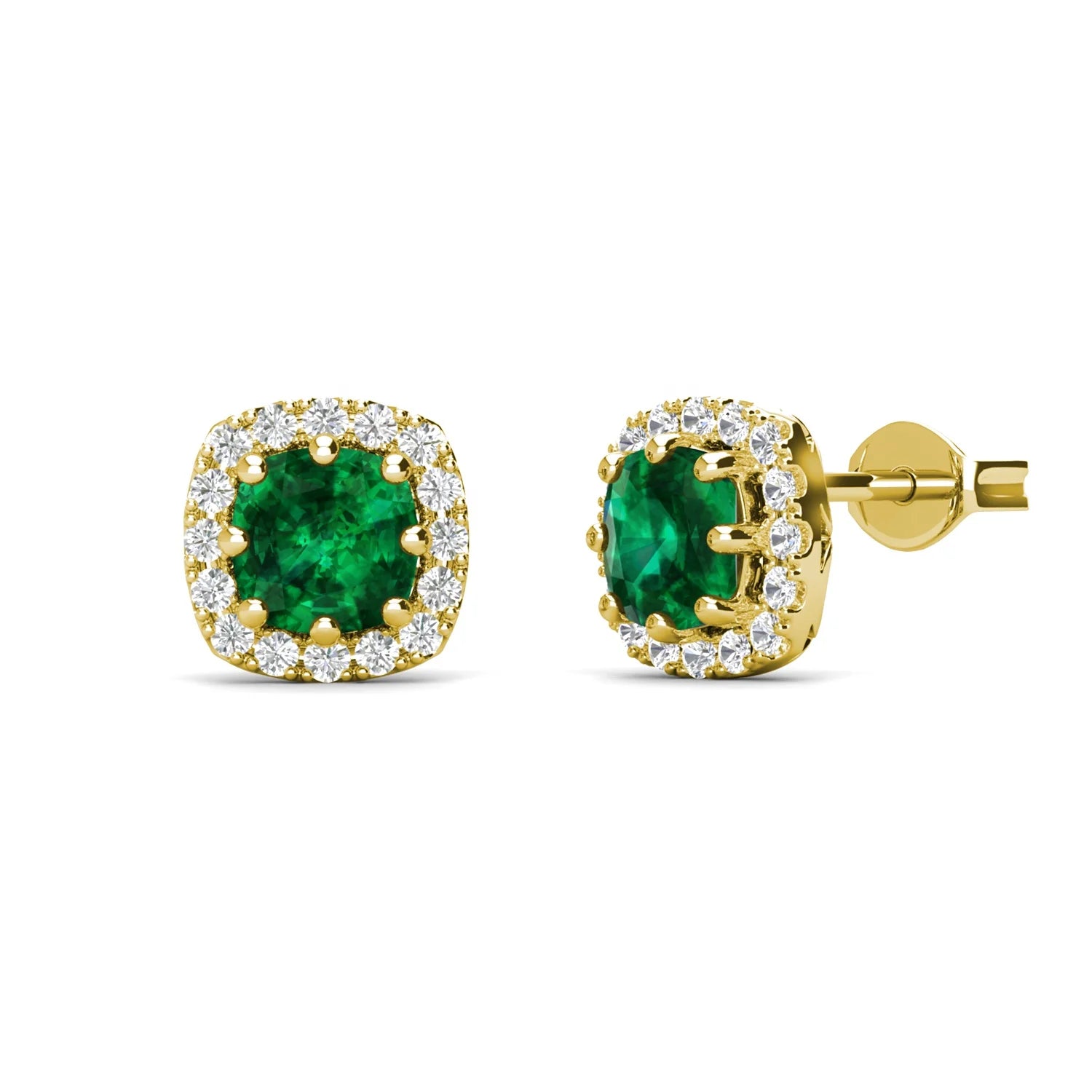 Joyeria De Plata 925 Aretes Pendientes Lab Grown Gemstone Emerald Classic halo Stud Earrings for Women Destiny Jewellery