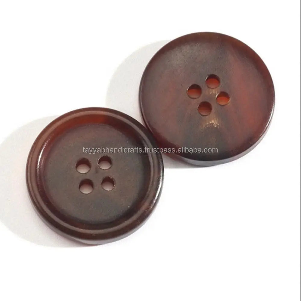Unique Quality Buffalo Horn Color 4-Hole Round Dry Cleaning Buttons Offered to Meet Increasing Market Demands Tayyab Handicraft