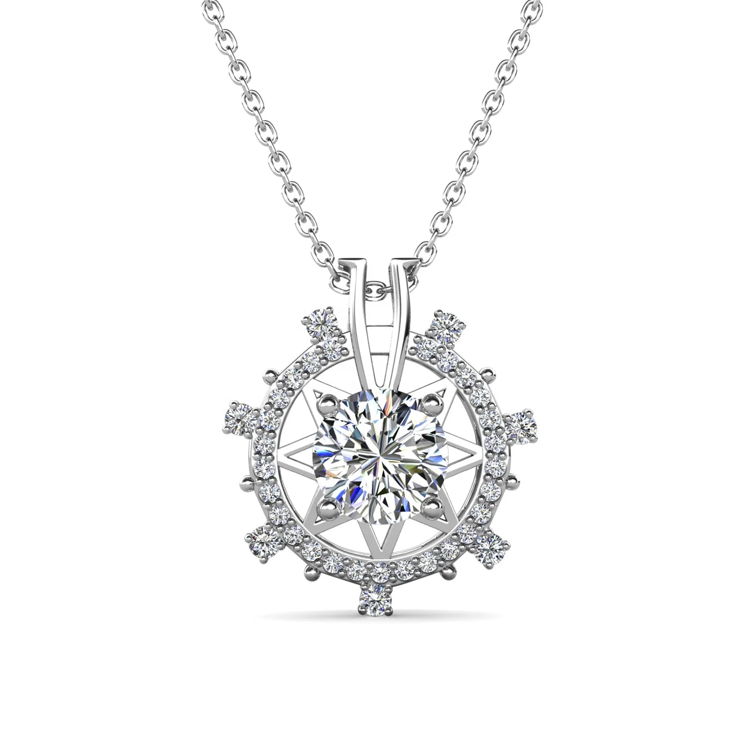 1CT Lab Grown GRA Moissanite Diamond Jewelry Silver 925 Ship Wheel Compass Pendant Necklace for Women Destiny Jewellery