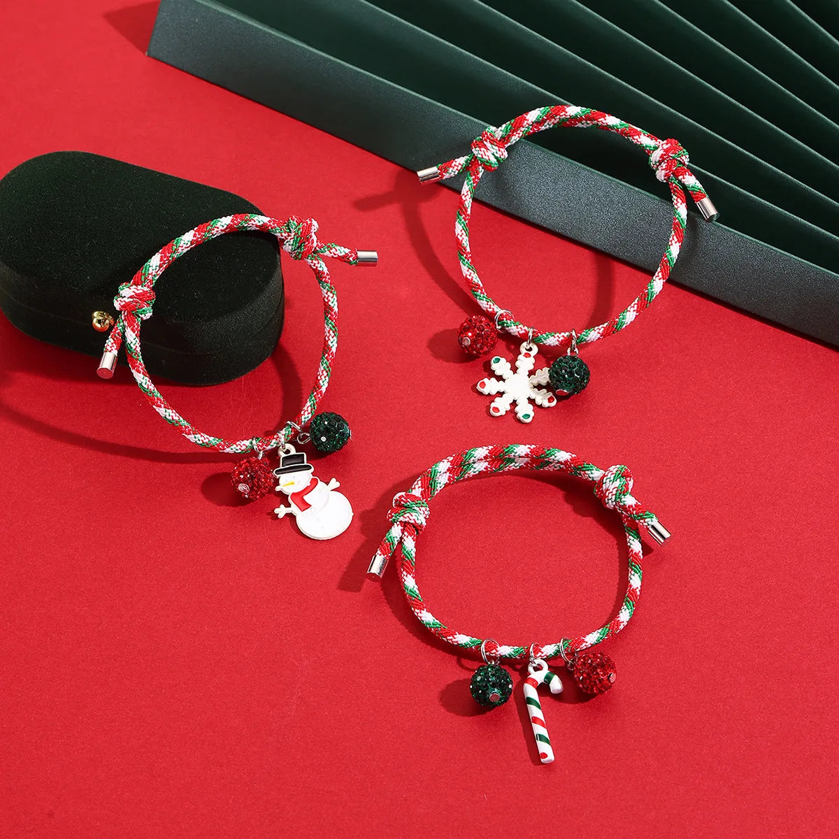 European and American Fashion Bracelet Bangles  Christmas Snowman Snowflake Pendant Colorful Rope Braided Adjustable Bracelet