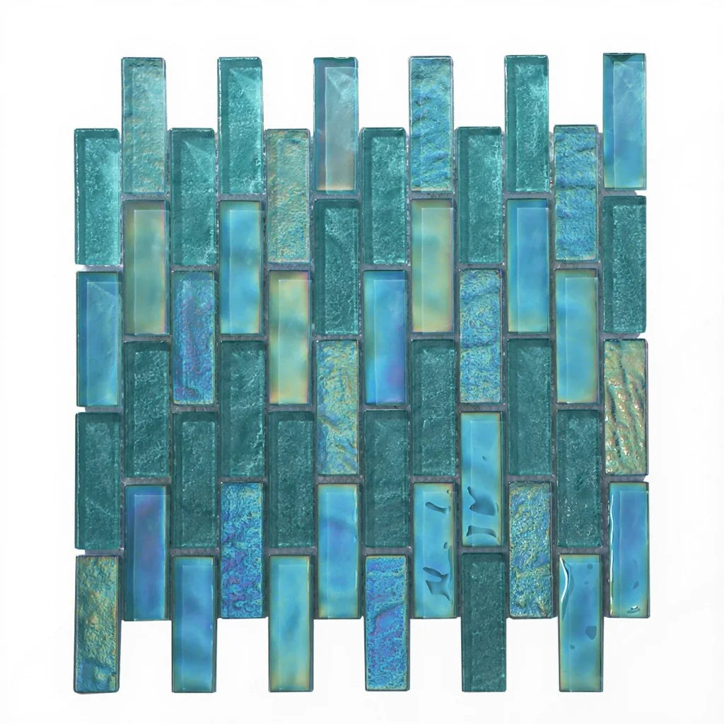 Modern Linear Strip Blue Aluminum Mosaic Tiles Indoor Interior Wall Kitchen Backsplash Hotels Philippines Vietnam Malaysia