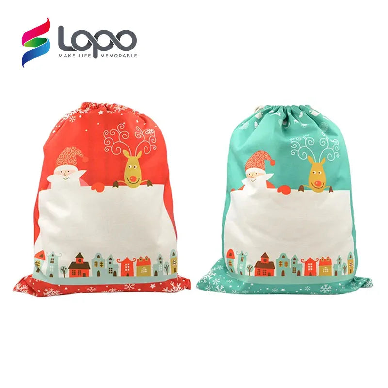 Lopo Wholesale Bulk Blanks Sublimation Linen Christmas Sack Santa Sacks Large Gift Bags to Sublimate