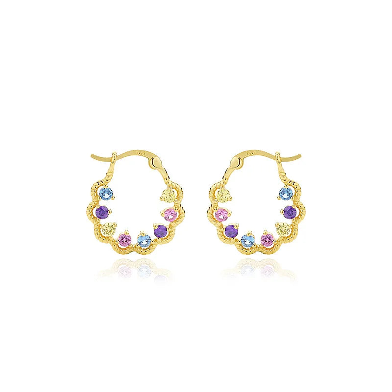 High End Colorful Circle Huggie Gems 925 Sterling Silver Zircon Jewlery Large Hoop Female Earrings for Women Hypoallergenic