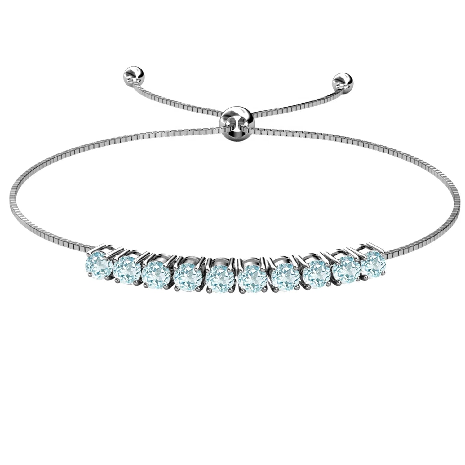 925 Sterling Silver Natural Gemstone Jewelry Blue Topaz Adjustable Slider Bracelet for Women Destiny Jewellery