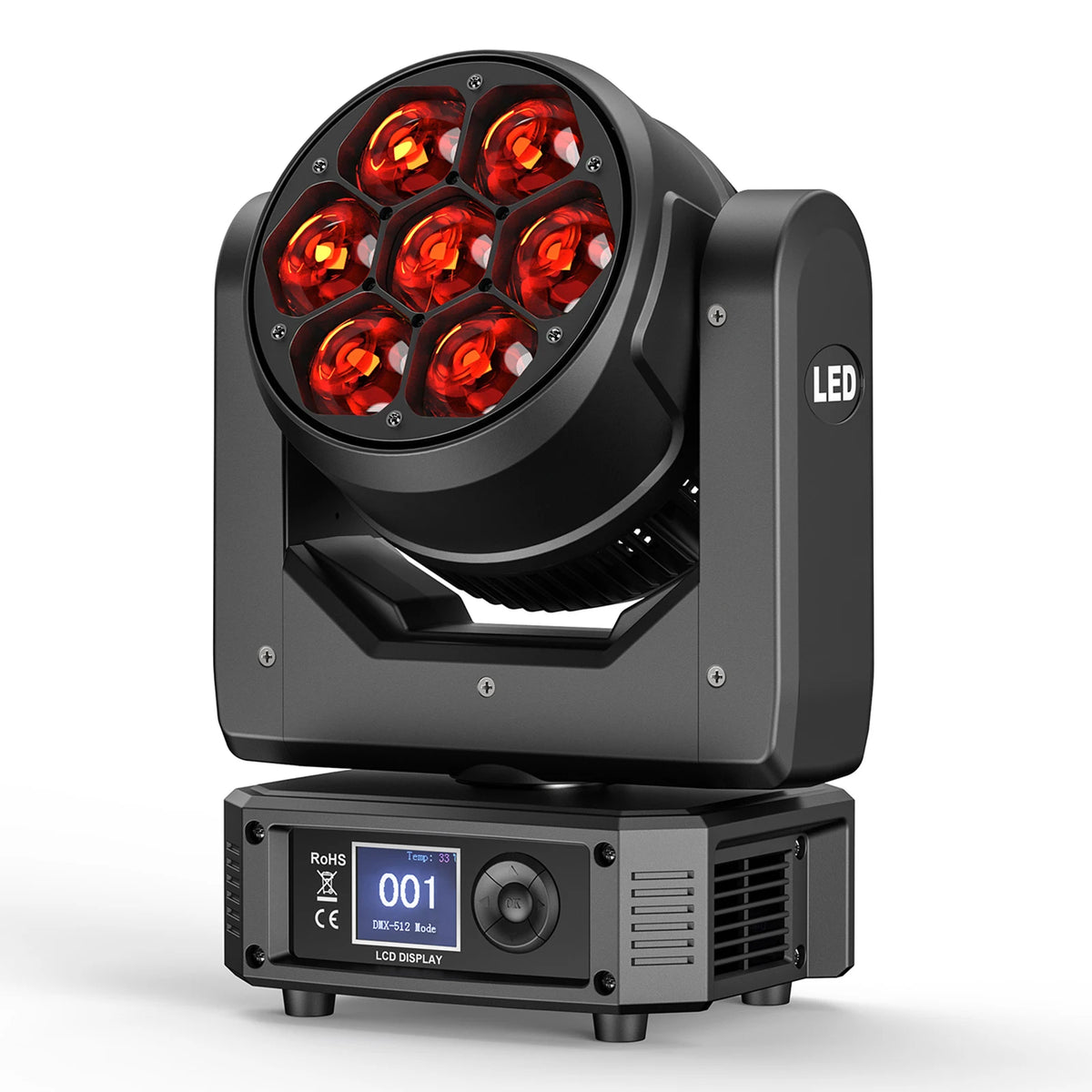 U`King 7x25W RGBW 4in1 Focusing Moving Head Light LED Wash Bee Eye Zoom Stage Light for for Wedding Disco KTV Party Nightclubs MegaBDM