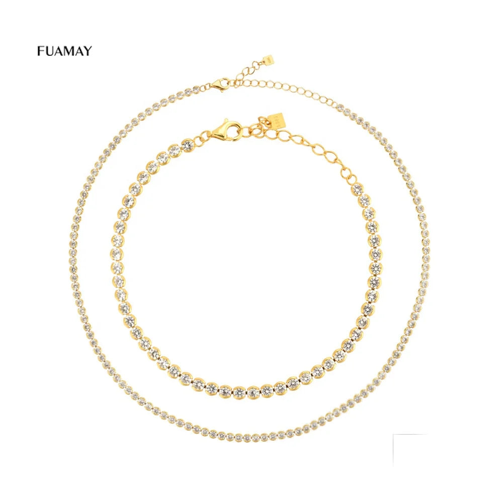 FUAMAY 925 Silver Jewelry Sets Corazon Cadena Link Chain Necklace Bracelet for Women Zircon Stones for Wedding or Gift