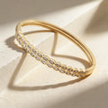 QIKU Luxury White Rhinestone Women Bracelet Copper Zircon Gold Plated Charm Bangles Jewelry Engagement Wedding Accessories Gift