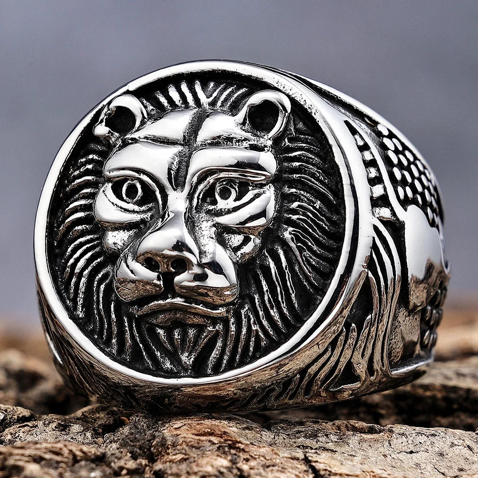 Custom Design 3D Casting Stainless Steel Mens King Lion Head Animal Rings for Men Women Party Daily Wear
