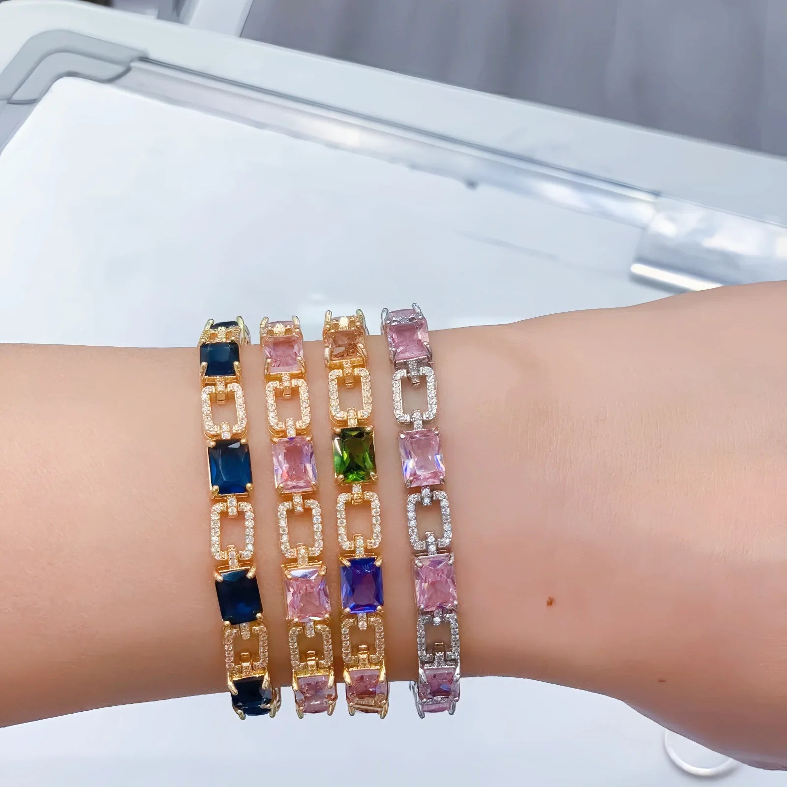 European and American Hot Selling Fashion Colorful Round square Micro-inlaid Zircon Small Exquisite Bracelet Factory Wholesale