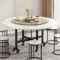 Foldable Round Kitchen Extendable Metal Frame Dining Table Portable Space Saving Movable Furniture for Small Apartment Home MegaBDM