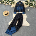 Summer Women's Casual Sets Top And High Waist Patchwork Denim Pants Set Ropa Wholesale