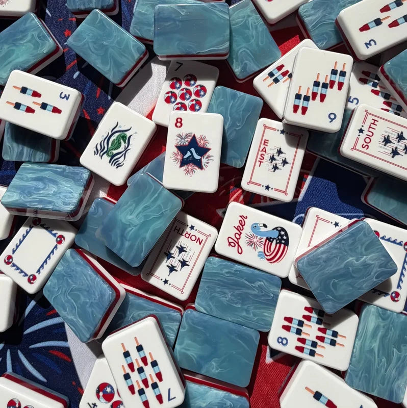 Commemorative US 250th Anniversary Luxury MahjongChristmas Pearl Surface Triple Layer Carved 160Pcs American Mahjong Tiles MegaBDM