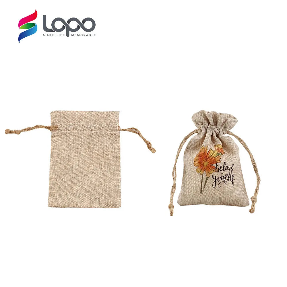 LOPO 12*17CM Sublimation Eco-Friendly Durable Burlap Hemp Pouch Drawstring Bag for Cute Jewelry Packaging