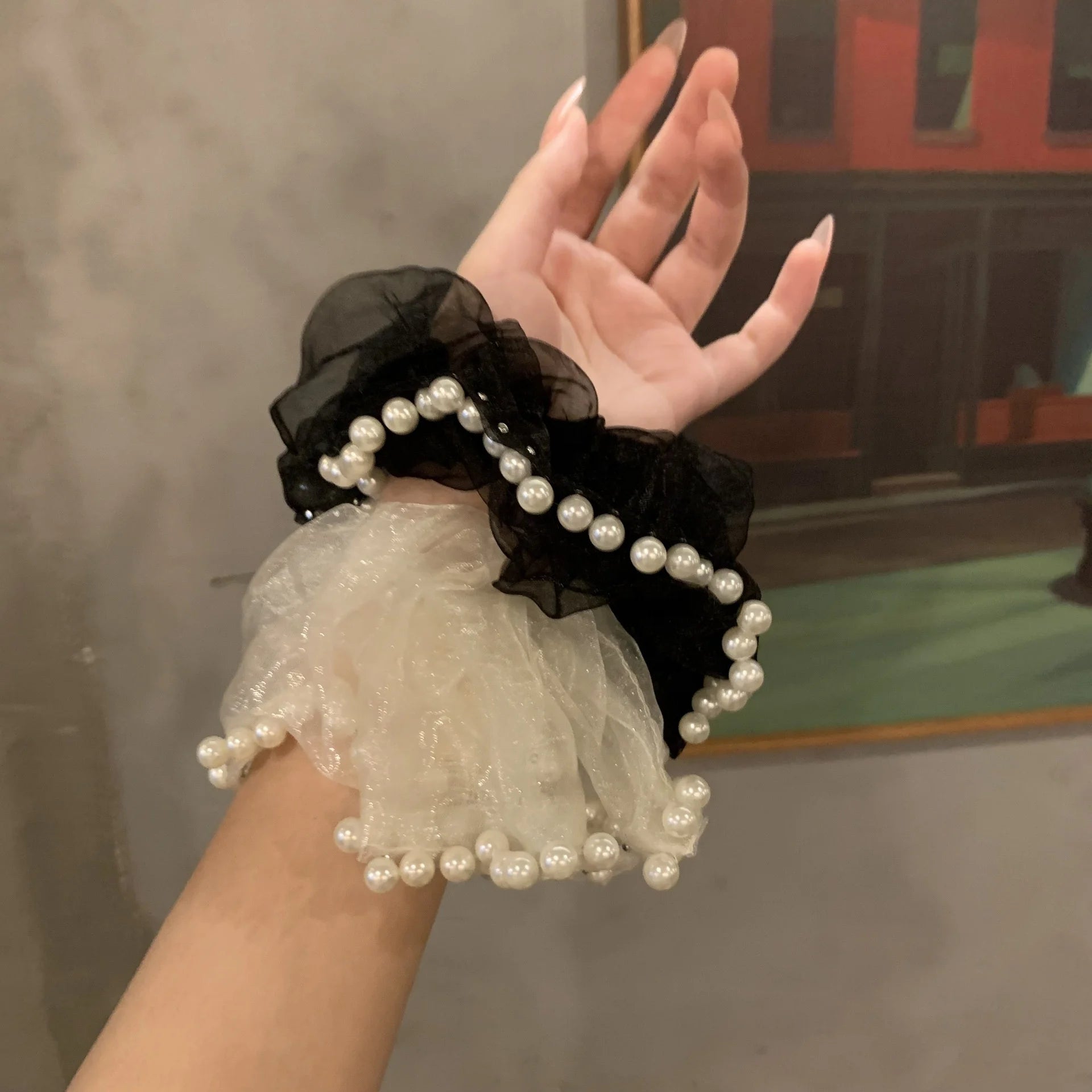 Fashion extra Large Xxl Scrunchie Big Elastic Hair Band Ties Designer Pearl Jumbo Giant Oversized Organza Scrunchies