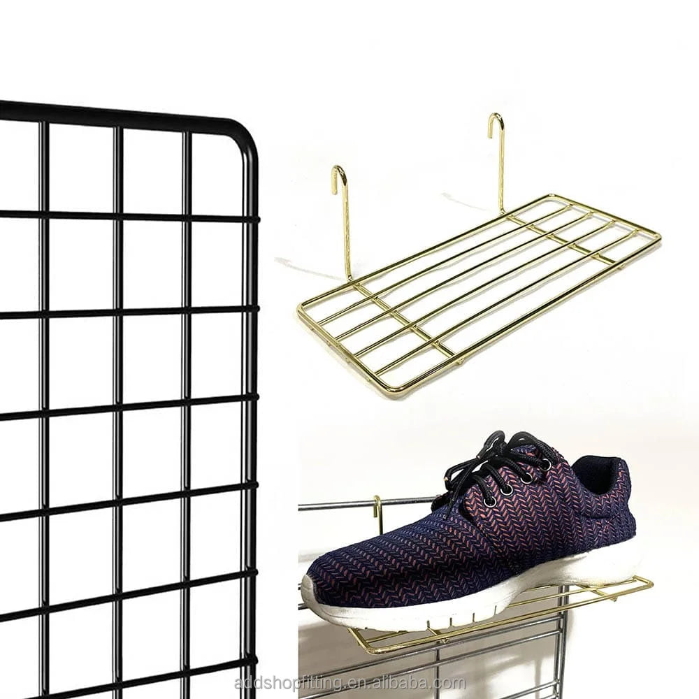 3 Color Eco-Friendly for Luxury Steel Wire Wall Grid Panel Rack with Easy Installation for Retail Store Shoe Display