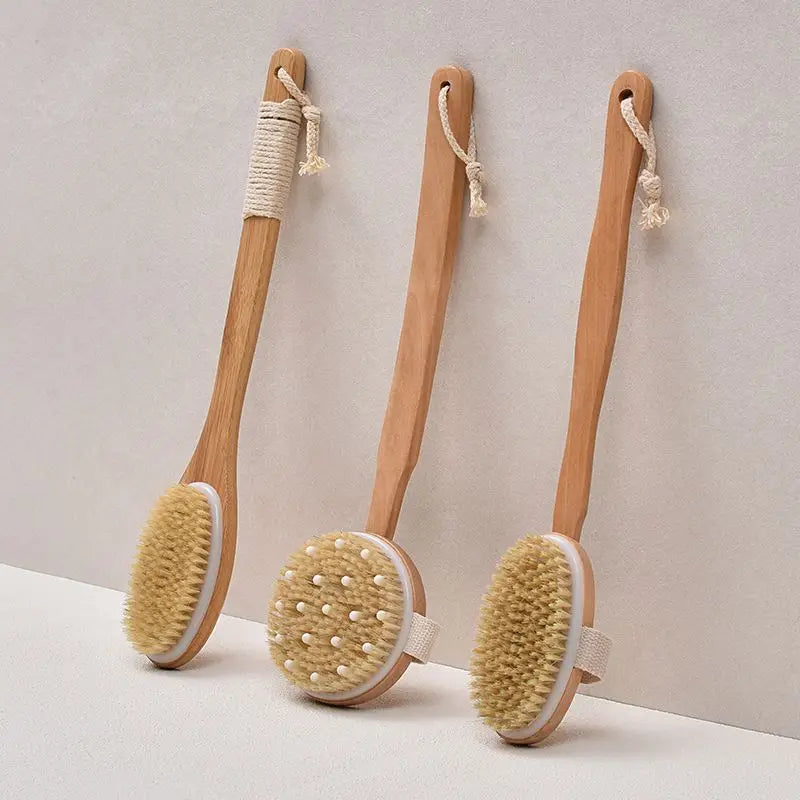 Free IANNA Custom Logo Wood Body Cleansing Brush Hands Foot Cleansing Long Handle Shower Soft Pig Hair Brushes