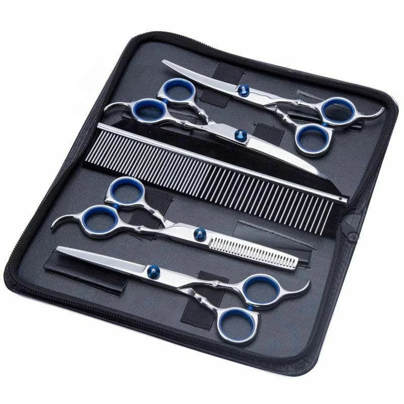 Dog & Cat Grooming Kit Stainless Steel Scissors Set with Case Blunt Tip Hair Thinning Shears  Right-Handed