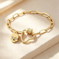 QIKU Fashion Heart Shape Bangles Chain Bracelet Charm Gold Plated Pendant Copper Zircon Jewelry Women Accessories Birthday Gift